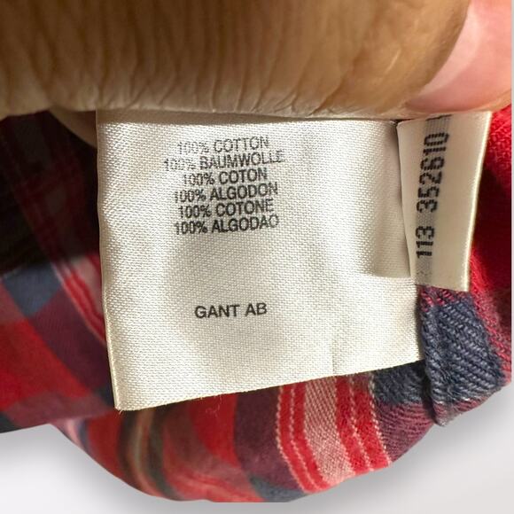 GANT Rugger Small Plaid Flannel‎ Shirt Red Country Twill Bleeker Holiday Western - Picture 8 of 9